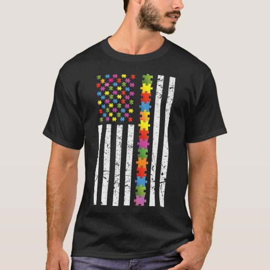 Autisme - Bewustmaking ons vlag Puzzle Ribbon Auti T-shirt (Voorkant)
