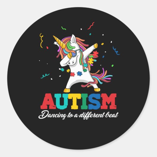 Autisme bewustmaking Unicorn dansend Puzzle Pi Ronde Sticker (Voorkant)