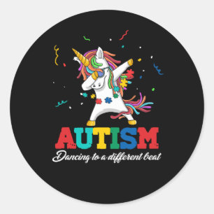 Autisme bewustmaking Unicorn dansend Puzzle Pi Ronde Sticker