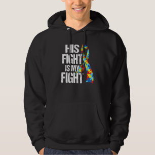 Autisme Bewustmaking Zijn gevecht is mijn steunrib Hoodie