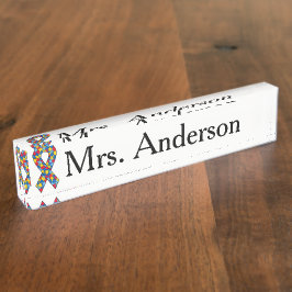 Autisme-bewustmakingsbord voor het bureau naambordje