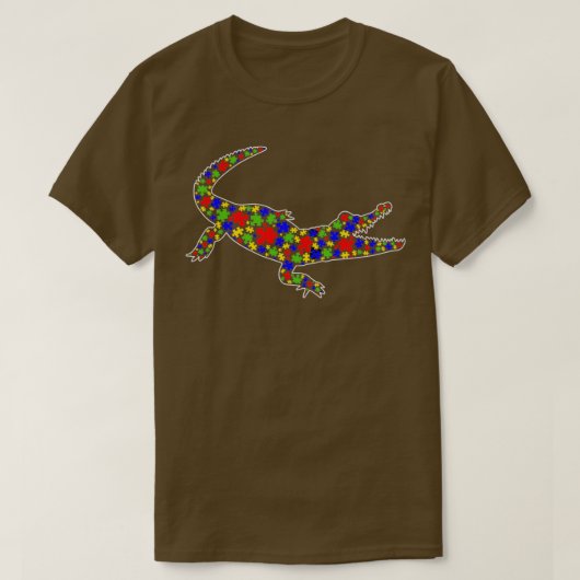 Autisme-bewustmakingskutalligator Puzzle Piece Lov T-shirt (Design voorkant)