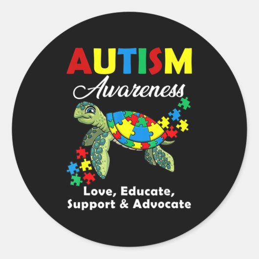 Autisme-bewustmakingsschildpadden Puzzle Mam Suppo Ronde Sticker (Voorkant)