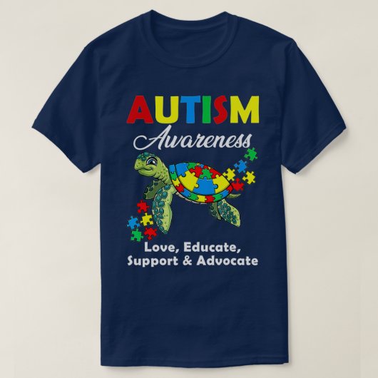 Autisme-bewustmakingsschildpadden Puzzle Mam Suppo T-shirt (Design voorkant)
