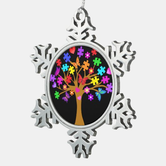 Autisme-bewustmakingsstructuur Tin Sneeuwvlok Ornament (Rechts)