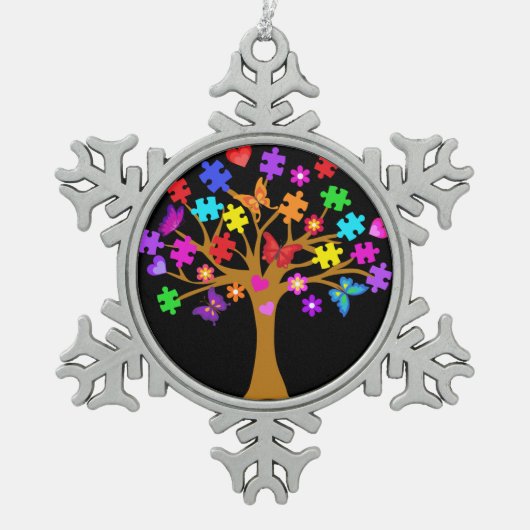 Autisme-bewustmakingsstructuur Tin Sneeuwvlok Ornament (Voorkant)