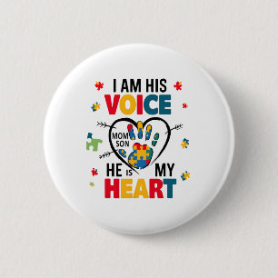Autisme Bewustwording Mam Shirt Ik ben zijn stem H Ronde Button 5,7 Cm