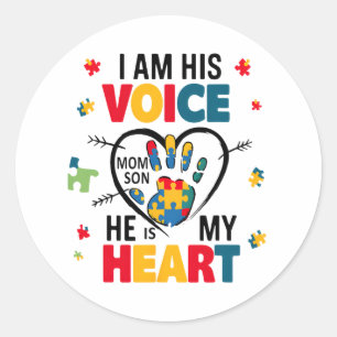 Autisme Bewustwording Mam Shirt Ik ben zijn stem H Ronde Sticker