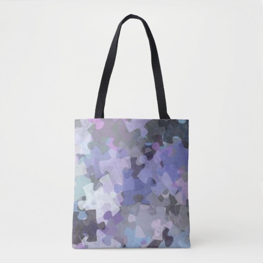Autisme-bewustwording Puzzle Collage Art — Paars Tote Bag (Voorkant)