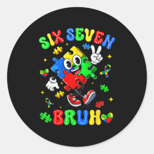 Autisme bewustzijn 67 zes zeven bruh puzzel jongen ronde sticker