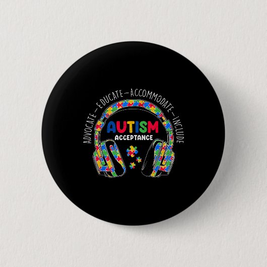 Autisme Bewustzijn Acceptatie Hoofdtelefoon Docent Ronde Button 5,7 Cm (Voorkant)