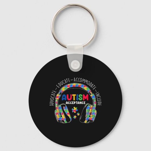 Autisme Bewustzijn Acceptatie Hoofdtelefoon Docent Sleutelhanger (Voorkant)
