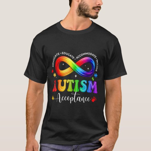 Autisme bewustzijn acceptatie oneindigheidssymbool t-shirt (Voorkant)
