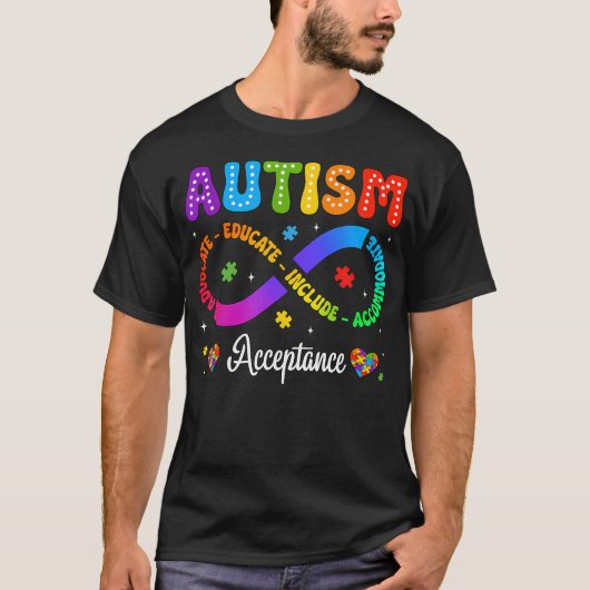Autisme Bewustzijn Acceptatie Oneindigheidssymbool T-shirt (Voorkant)