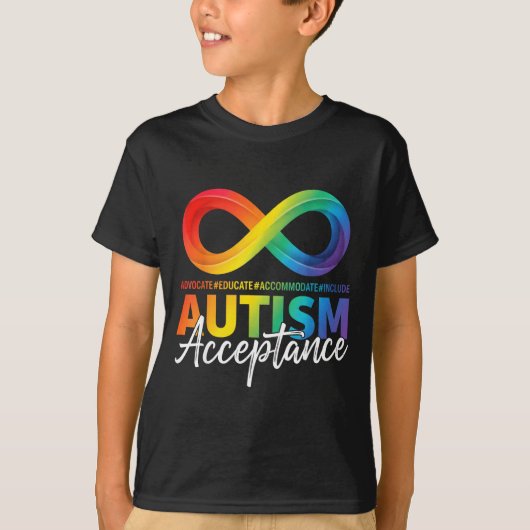 Autisme bewustzijn acceptatie oneindigheidssymbool t-shirt (Voorkant)