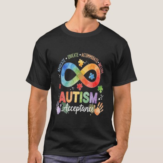 Autisme Bewustzijn Acceptatie Oneindigheidssymbool T-shirt (Voorkant)