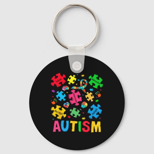 Autisme Bewustzijn Accepteer Adapt Advocate Autism Sleutelhanger (Voorkant)
