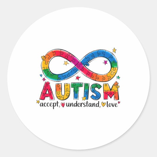 Autisme Bewustzijn Accepteer Liefde Asd Ondersteun Ronde Sticker (Voorkant)