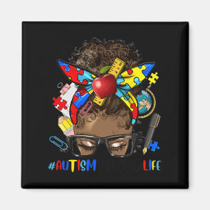Autisme Bewustzijn Afro Messy Bun Melanine Zwart A Magneet