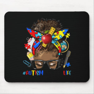 Autisme Bewustzijn Afro Messy Bun Melanine Zwart A Muismat