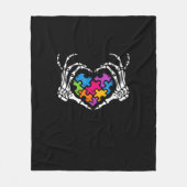 Autisme Bewustzijn als Skeleton Hand Heart Puzzel  Fleece Deken (Voorkant)