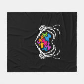 Autisme Bewustzijn als Skeleton Hand Heart Puzzel Fleece Deken (Voorkant (Horizontaal))