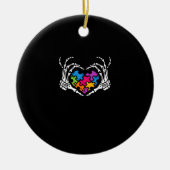 Autisme Bewustzijn als Skeleton Hand Heart Puzzel  Keramisch Ornament (Voorkant)