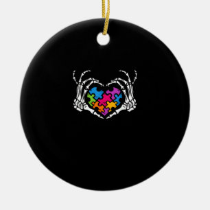 Autisme Bewustzijn als Skeleton Hand Heart Puzzel  Keramisch Ornament
