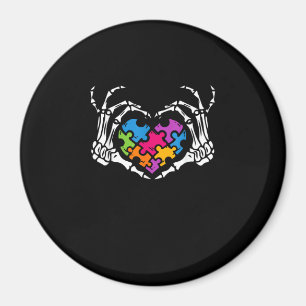 Autisme Bewustzijn als Skeleton Hand Heart Puzzel  Magneet