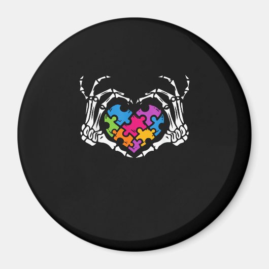 Autisme Bewustzijn als Skeleton Hand Heart Puzzel  Magneet (Voorkant)