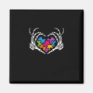 Autisme Bewustzijn als Skeleton Hand Heart Puzzel  Magneet