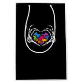 Autisme Bewustzijn als Skeleton Hand Heart Puzzel  Medium Cadeauzakje (Voorkant)