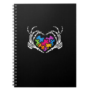 Autisme Bewustzijn als Skeleton Hand Heart Puzzel Notitieboek