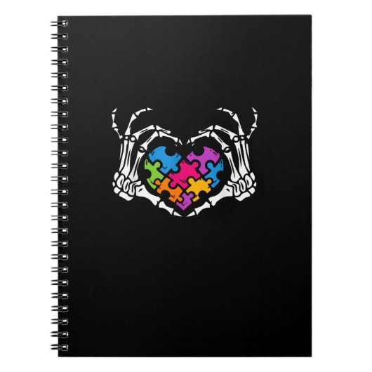 Autisme Bewustzijn als Skeleton Hand Heart Puzzel Notitieboek (Voorkant)
