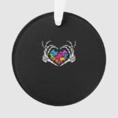 Autisme Bewustzijn als Skeleton Hand Heart Puzzel  Ornament (voorkant)