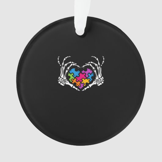 Autisme Bewustzijn als Skeleton Hand Heart Puzzel  Ornament (voorkant)