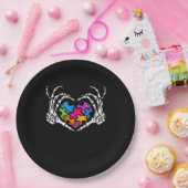 Autisme Bewustzijn als Skeleton Hand Heart Puzzel  Papieren Bordje (Feest)