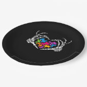 Autisme Bewustzijn als Skeleton Hand Heart Puzzel  Papieren Bordje (Gekanteld)