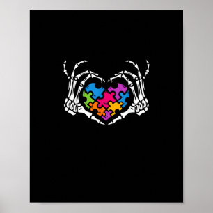 Autisme Bewustzijn als Skeleton Hand Heart Puzzel  Poster