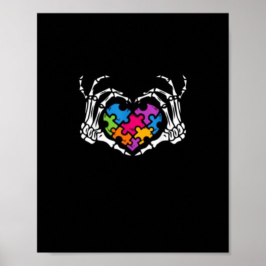 Autisme Bewustzijn als Skeleton Hand Heart Puzzel  Poster (Voorkant)