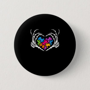 Autisme Bewustzijn als Skeleton Hand Heart Puzzel Ronde Button 5,7 Cm