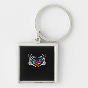 Autisme Bewustzijn als Skeleton Hand Heart Puzzel Sleutelhanger