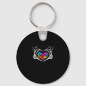 Autisme Bewustzijn als Skeleton Hand Heart Puzzel  Sleutelhanger (Voorkant)
