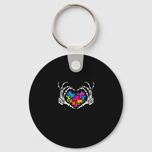 Autisme Bewustzijn als Skeleton Hand Heart Puzzel  Sleutelhanger (Voorkant)