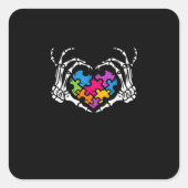 Autisme Bewustzijn als Skeleton Hand Heart Puzzel  Vierkante Sticker (Voorkant)