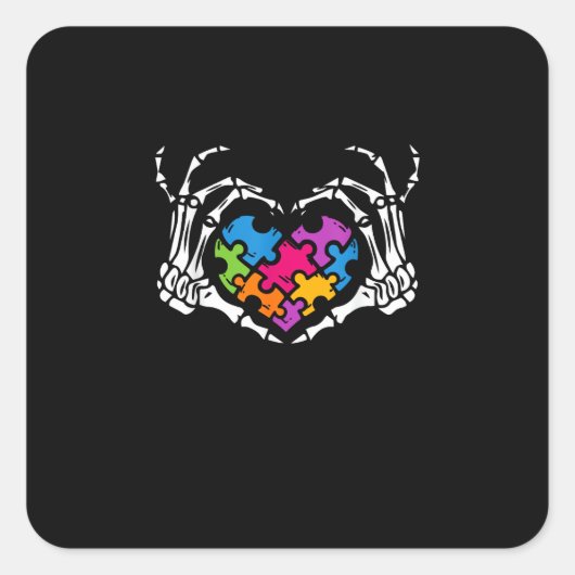 Autisme Bewustzijn als Skeleton Hand Heart Puzzel  Vierkante Sticker (Voorkant)
