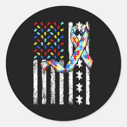 Autisme Bewustzijn Amerikaanse vlag Autisme Ronde Sticker (Voorkant)