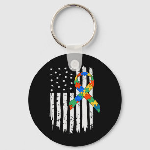 Autisme Bewustzijn Amerikaanse vlag Puzzel Autisme Sleutelhanger