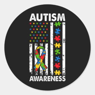 Autisme Bewustzijn Amerikaanse Vlag Puzzel Lint Pa Ronde Sticker