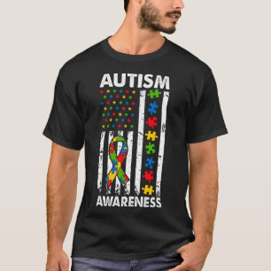 Autisme Bewustzijn Amerikaanse Vlag Puzzel Lint Pa T-shirt